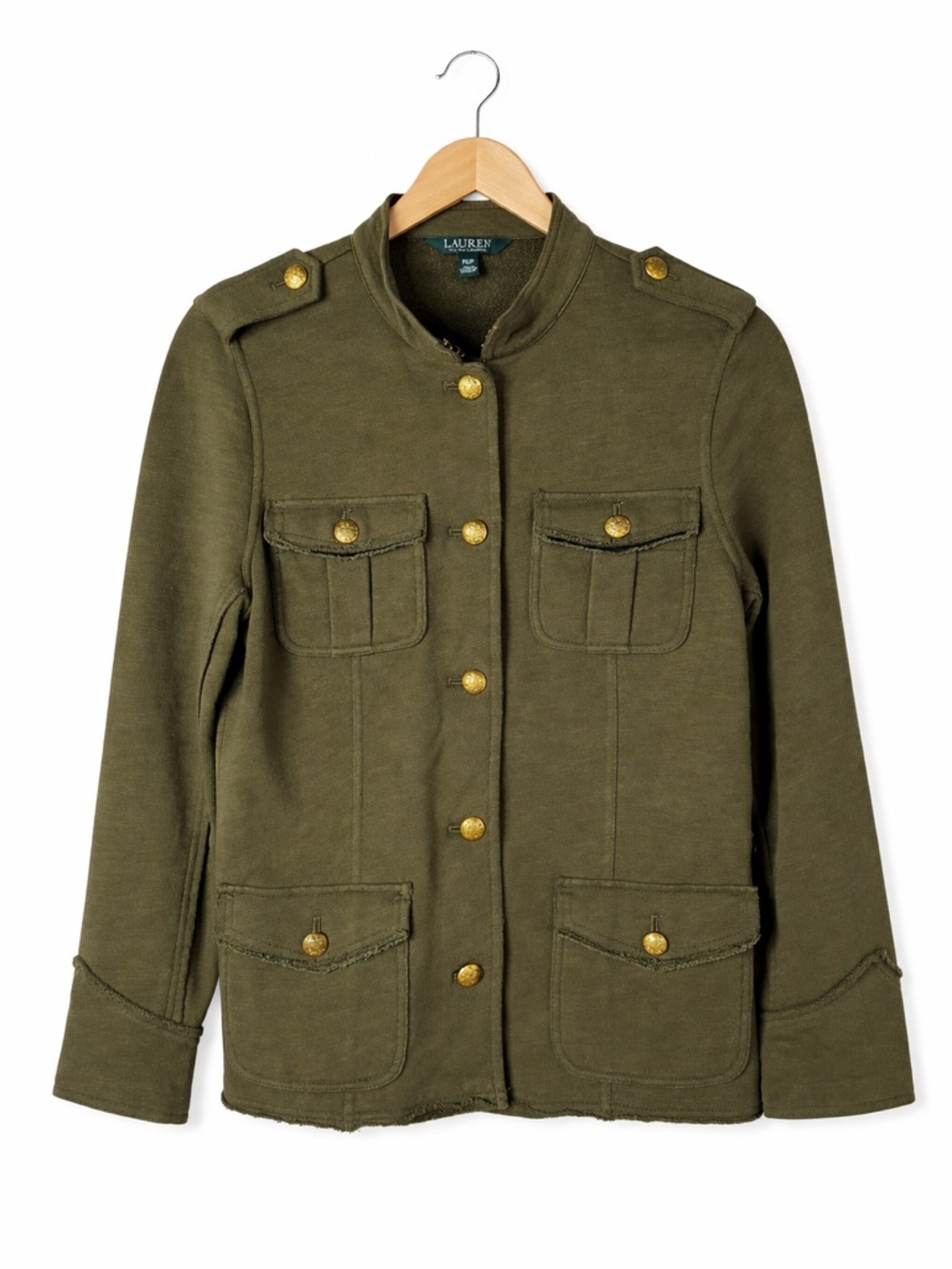 Lauren Ralph Lauren Olive Military Jacket Small Petite Gold Button Utility Chic